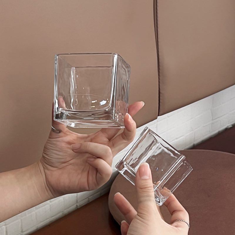 创意正方形玻璃杯家用水杯子小茶杯咖啡杯冷饮杯 ins简约透明杯