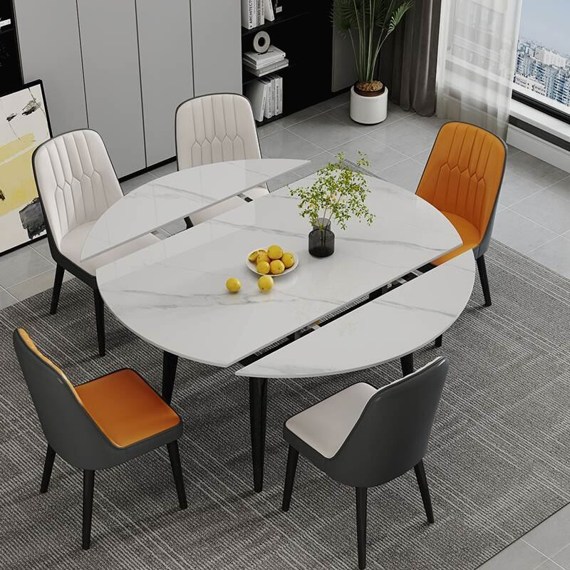 岩板餐桌轻奢现代简约家用小户型伸缩折叠饭桌可变圆桌餐桌椅组合