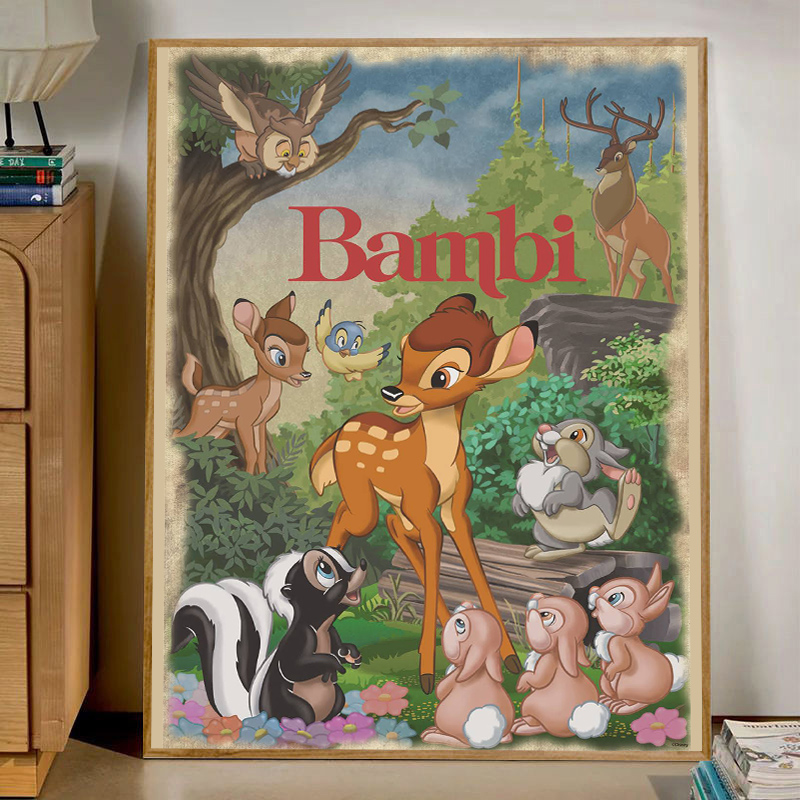 迪士尼卡通动画小鹿斑比和桑普兔子diy数字油画手绘儿童房装饰画