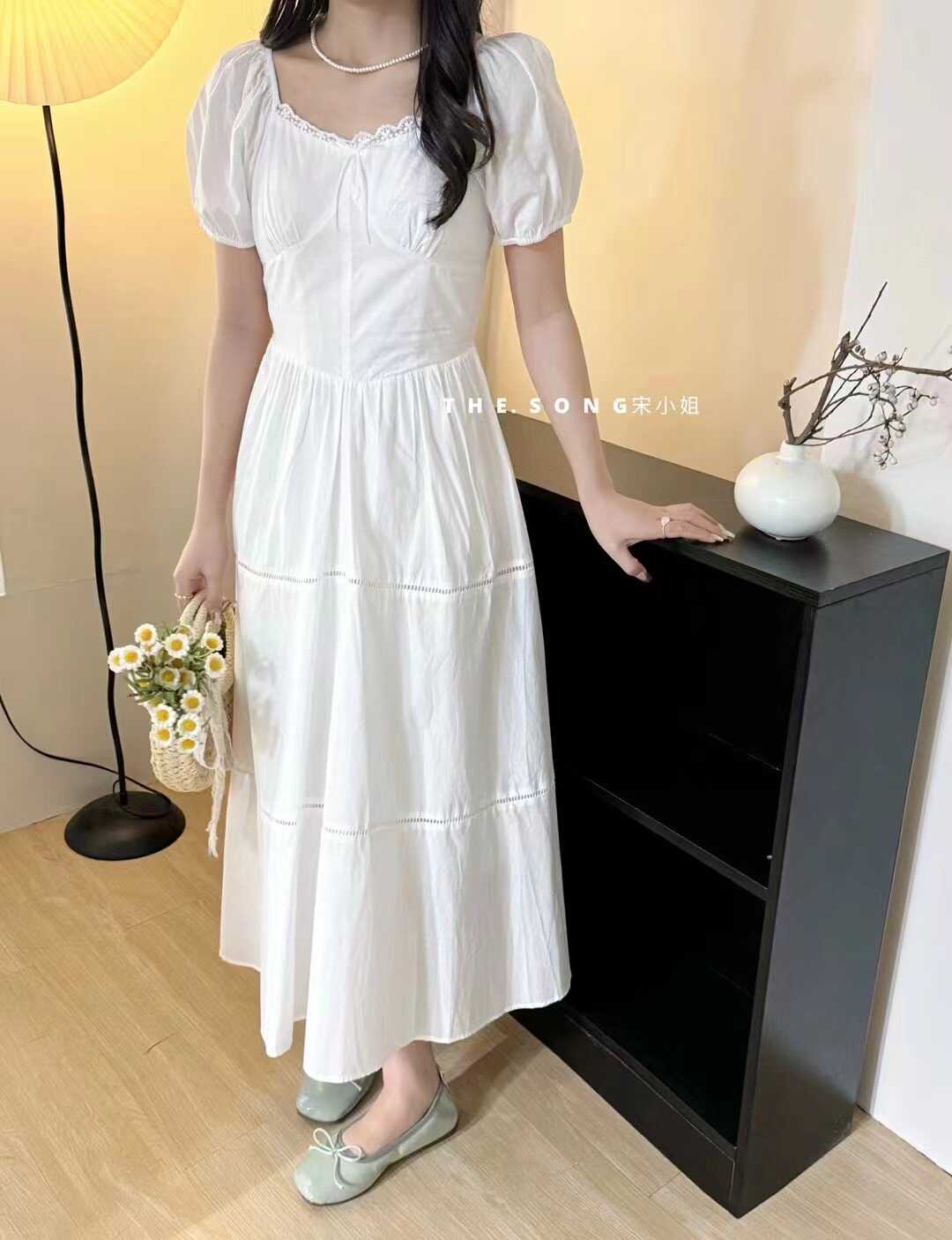 HQY+ 2024年夏季新款韩版温柔设计感纯色时尚小众优雅长款连衣裙