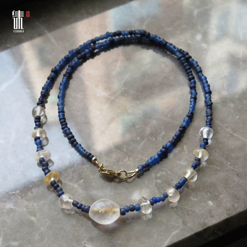『古韵』千年高古老水晶珠项链~汉代蓝色老琉璃项链