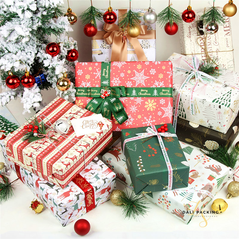 精美创意圣诞狂欢平安夜商务礼品礼物包装纸包书皮纸diy墙纸手工