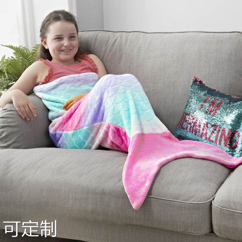 ins爆款鲨鱼毯子美人鱼儿童睡袋毯子美人鱼尾巴双层法兰绒定制
