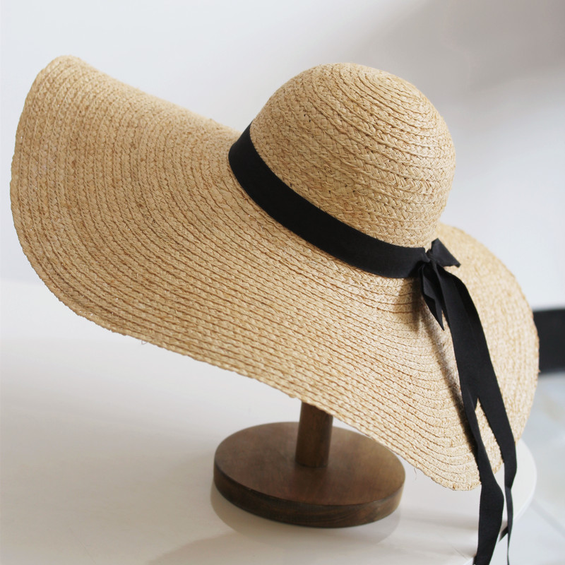 熙典|19cm超大檐拉菲草帽 手工可折叠遮阳帽子 夏天出游女沙滩帽