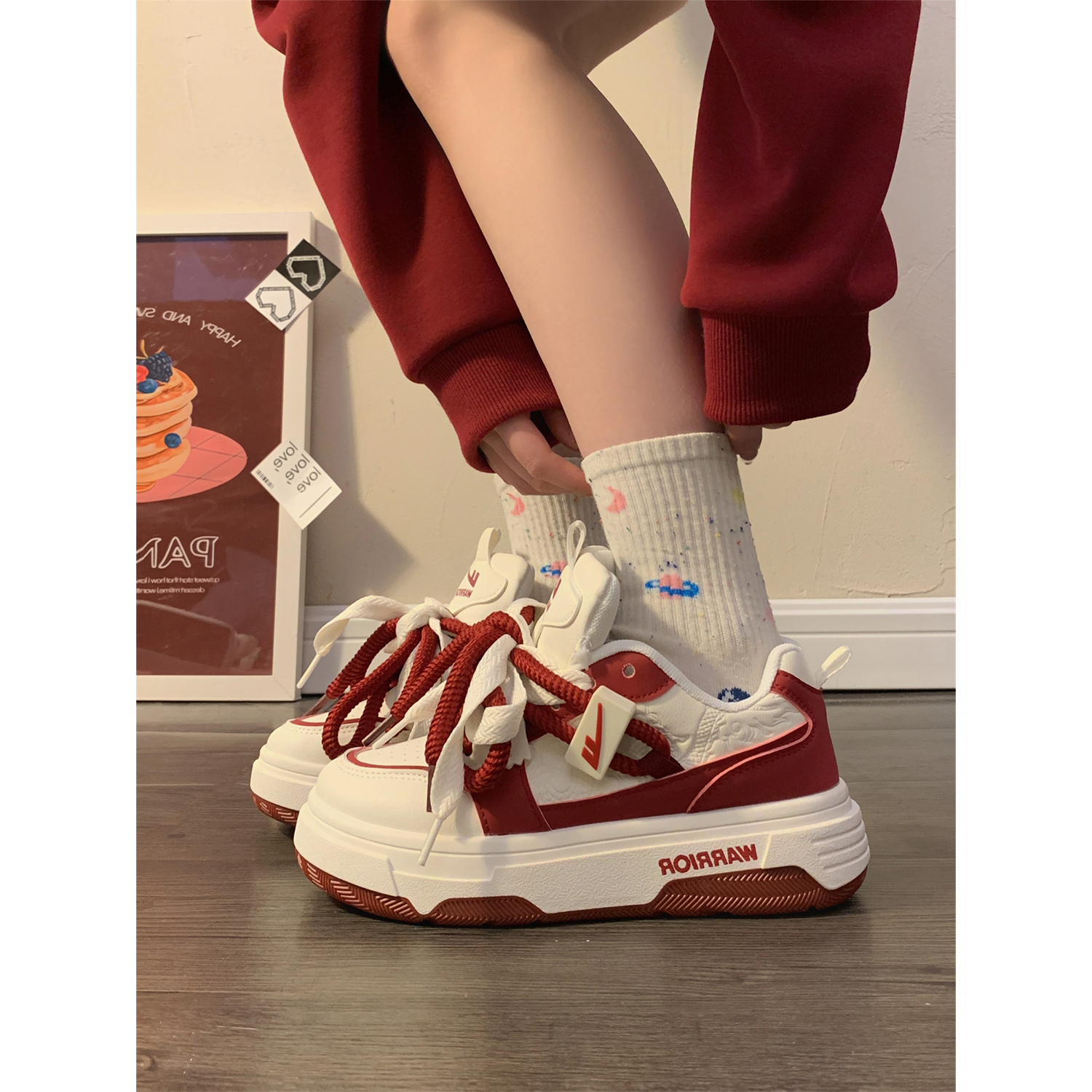 回力小白鞋女鞋新款爆款春夏季厚底红色鞋子女小众面包鞋运动板鞋