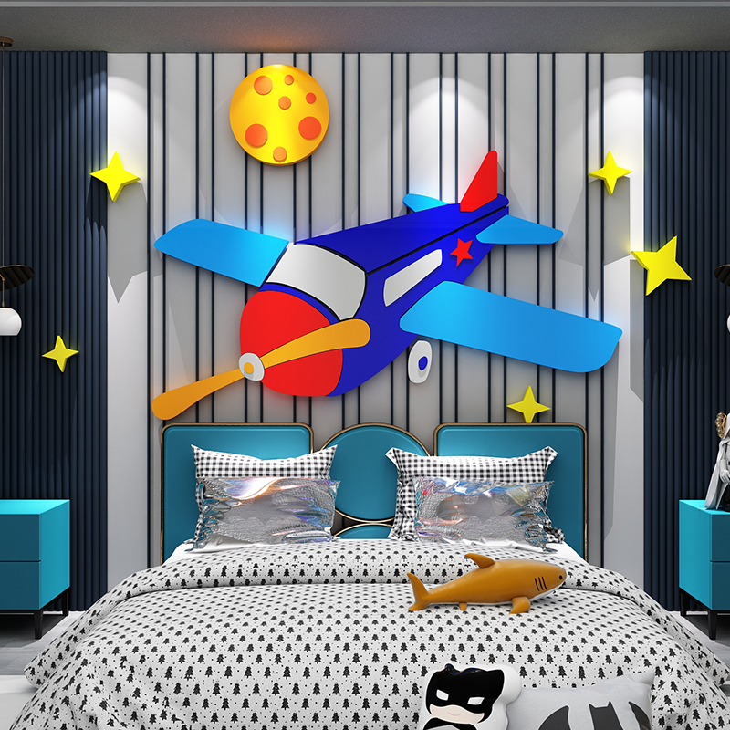 儿童房间布置卧室墙面装饰男孩床头背景墙卡通月球贴纸画