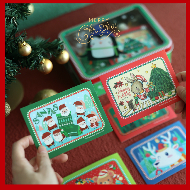 30张圣诞节手绘小卡片贺卡烘焙礼物包装盒卡通手写祝福卡配饰片