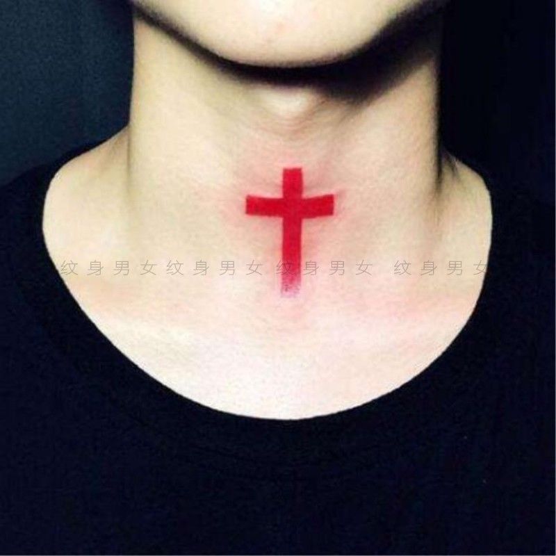 网红暗黑脖子 红色十字架纹身贴 一张6个