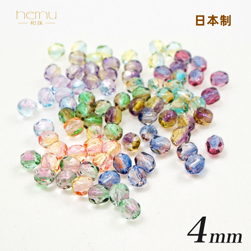日本制造 约4mm菠萝珠手工涂装渐变火抛光切面玻璃珠diy饰品配件