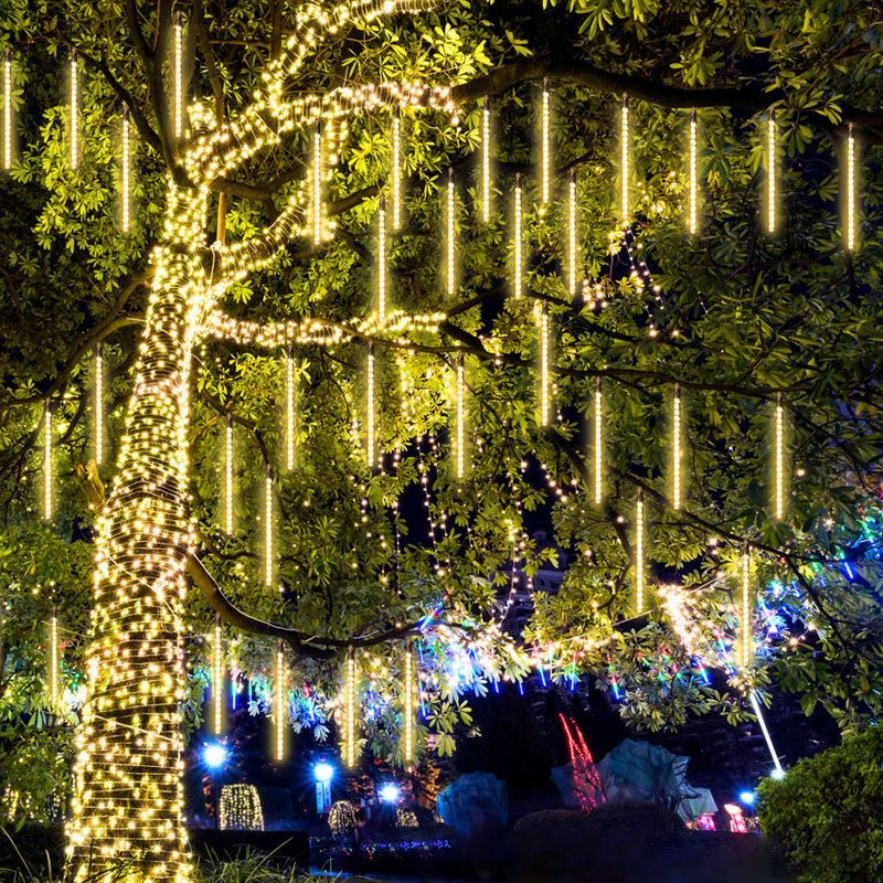 夏季户外树木装饰灯庭院氛围流星雨串灯led太阳能铜线火树银花灯