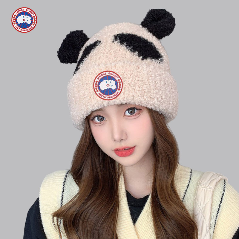 加拿大正品SIMONE GOOSE大鹅针织盆帽毛绒熊猫帽女冬季保暖显脸小