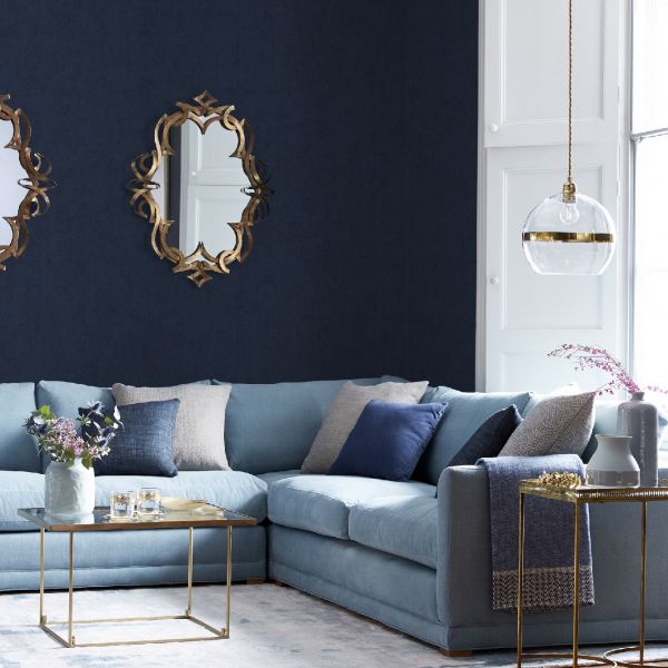 深宝蓝 丝绸质感光面壁布环保无缝墙布高端无甲醛深蓝色背景