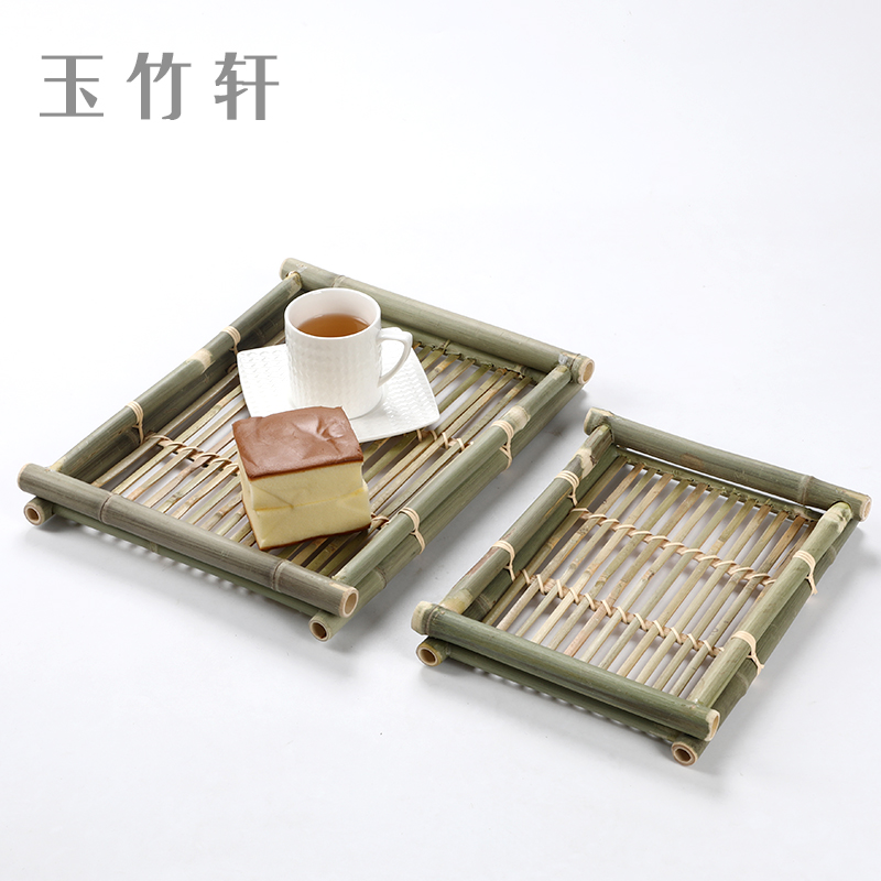 手工竹制托盘 中式长方形家用简约茶盘 酒店用竹餐具 竹编水果盘
