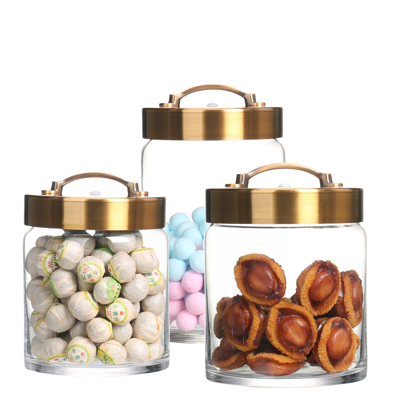 欧式商用密封罐茶叶储物罐家用带盖糖果罐子金色盖子高清大罐子