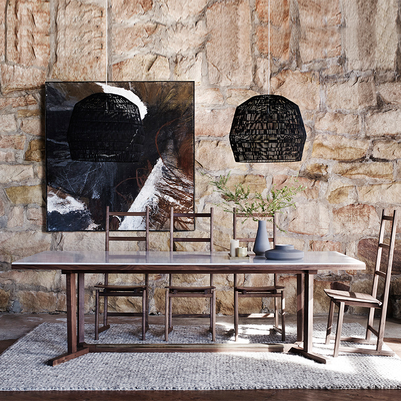 北欧胡桃木餐桌全实木长方形大理石餐桌椅组合