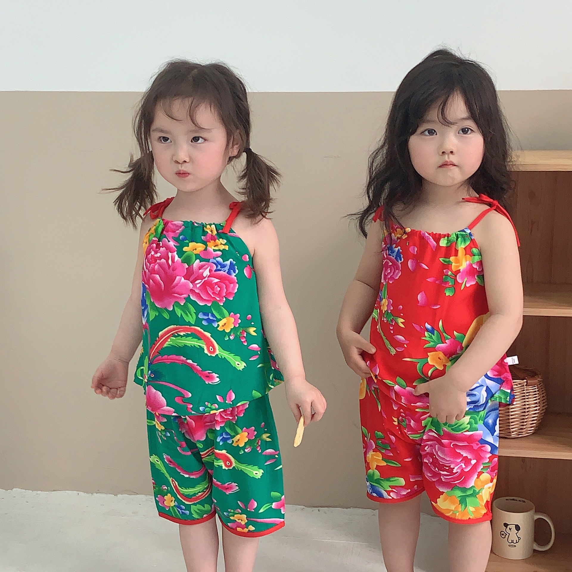 一岁女宝宝衣服女童装时髦套装洋气东北大花布夏季夏装网红薄款半