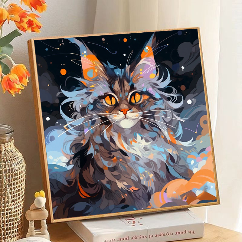 挪威的森林猫咪数字油彩画diy手绘填色填充画高级感艺术装饰挂画