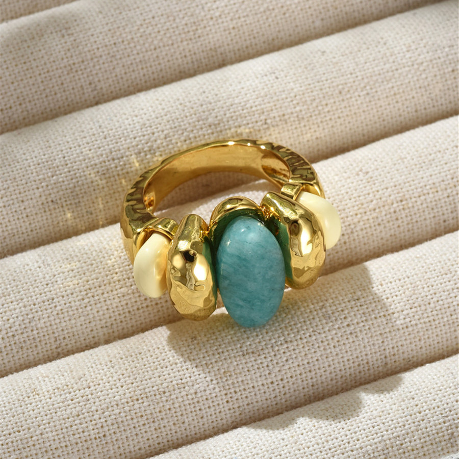 法国小众设计天然蓝色天河石戒指女轻奢复古时髦个性度假风食指环