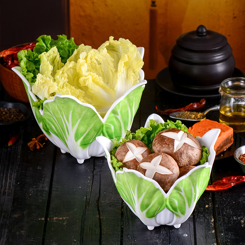 商用创意火锅蔬菜拼盘餐具白菜形状密胺盘子特色金针菇素菜青菜