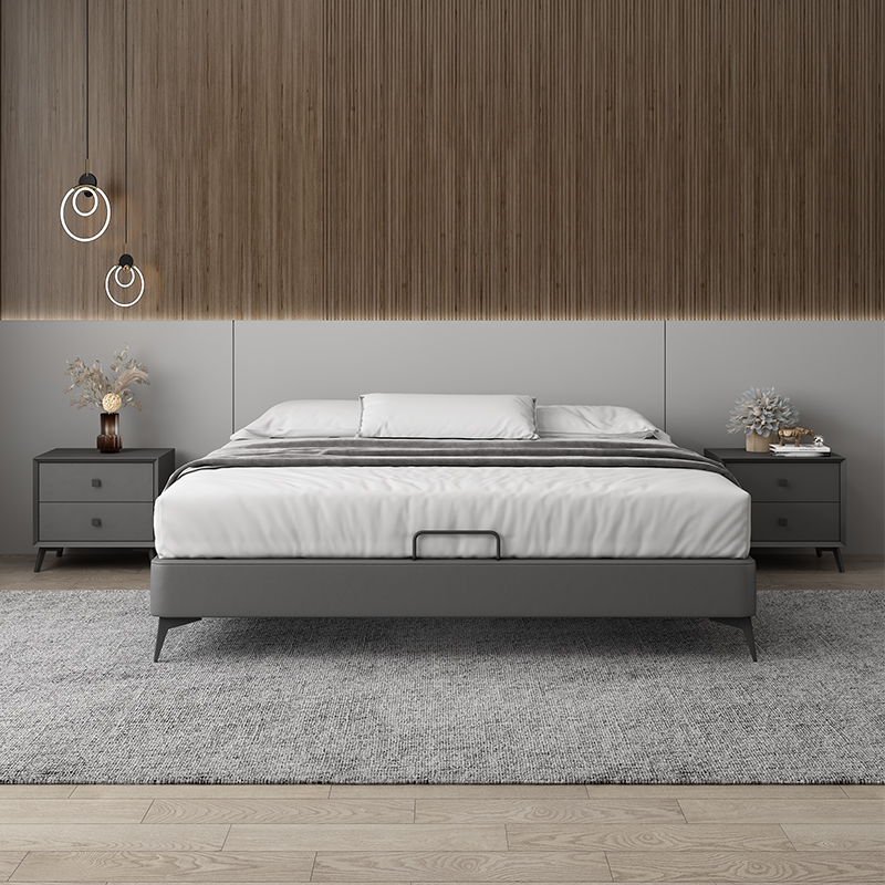 现代简约无靠背没有床头的床架子北欧轻奢意式小户型床箱体式皮床