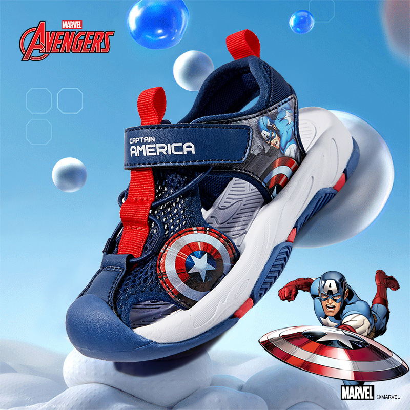 迪士尼蜘蛛侠美国队长运动休闲凉鞋新款夏季男孩童包头框子沙滩鞋