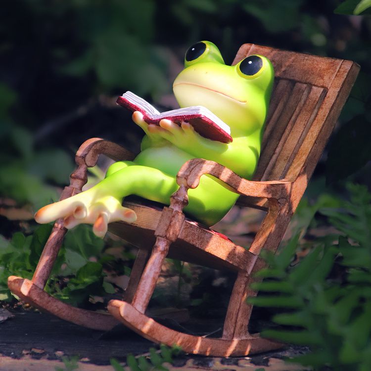 创意卡通小青蛙摇椅摆件庭院阳台造景办公桌面树脂动物工艺品摆设