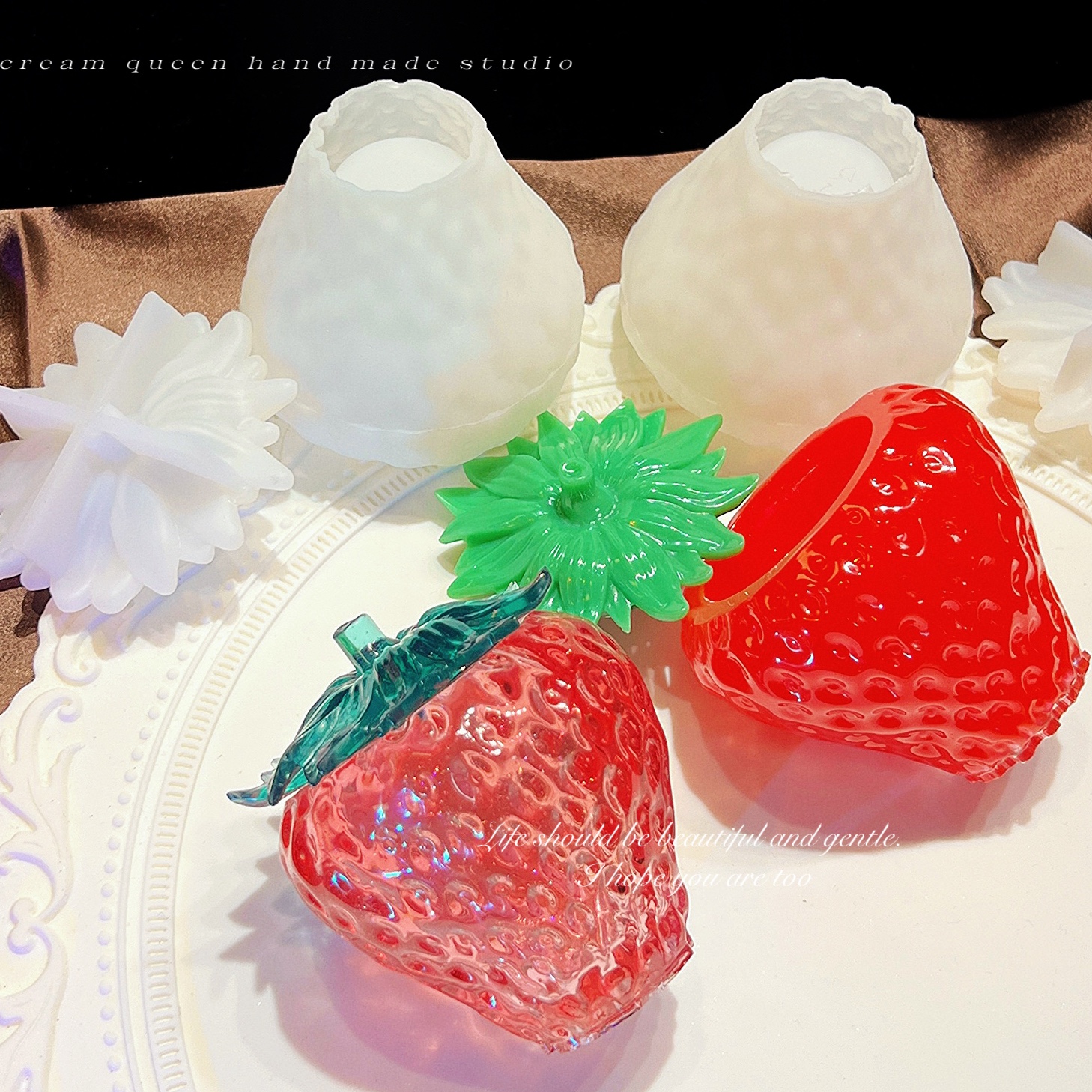 奶油皇后DIY水晶滴胶草莓收纳盒子水果收纳罐子镜面硅胶模具材料