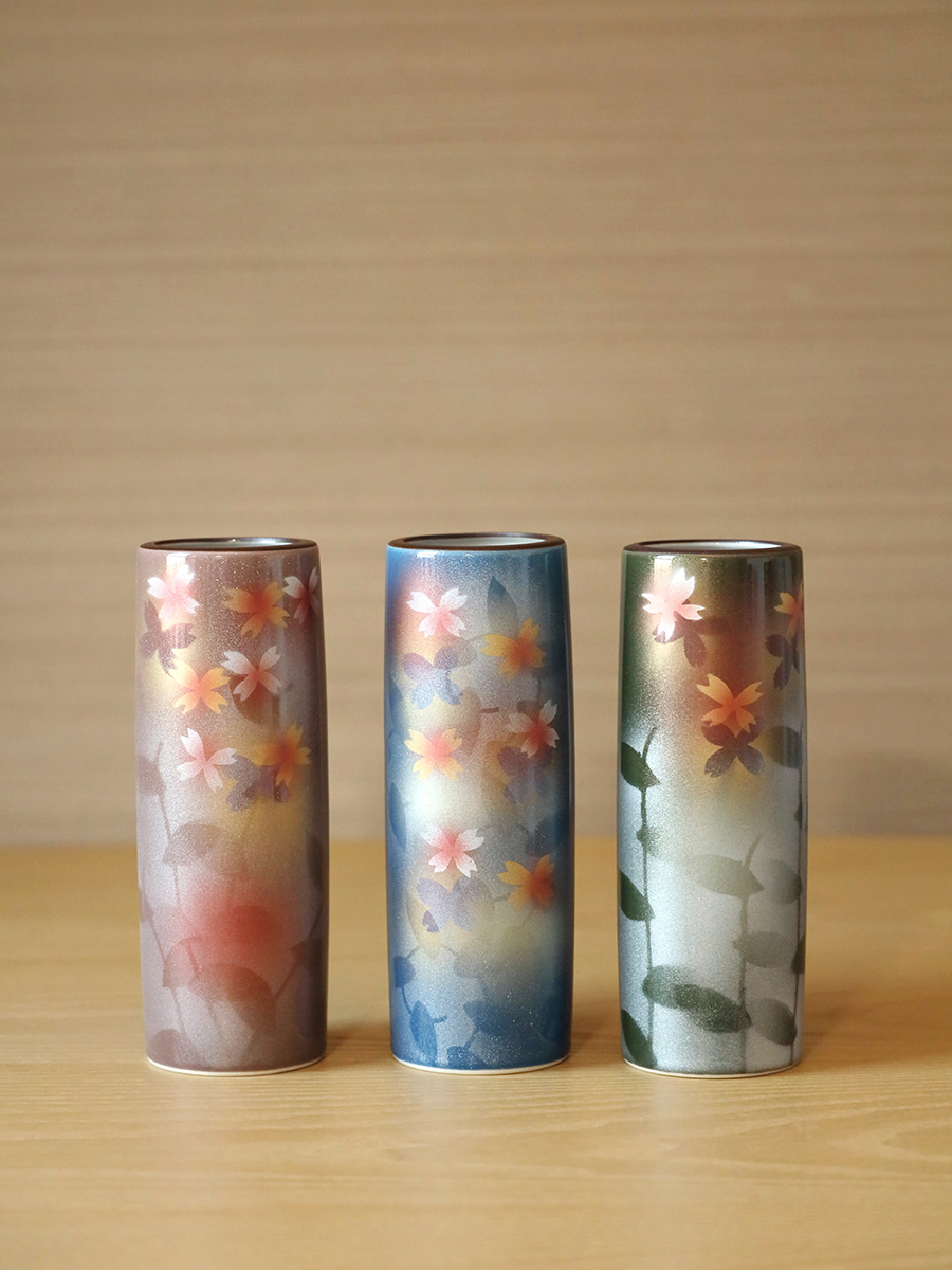 日本进口九谷烧手绘陶瓷花瓶桌面小花器日式插花料理店装饰暖房礼