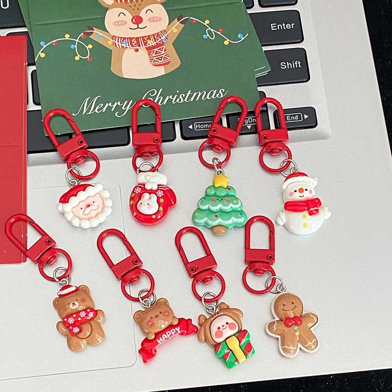 新款圣诞老人树脂钥匙扣可爱姜饼人麋鹿雪人吊坠书包挂件圣诞礼物