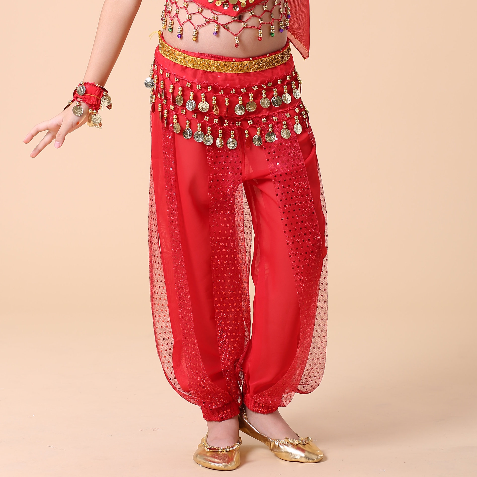 新款小孩亮点裤儿童肚皮舞服装少儿印度舞表演出服跳舞练习服裤子