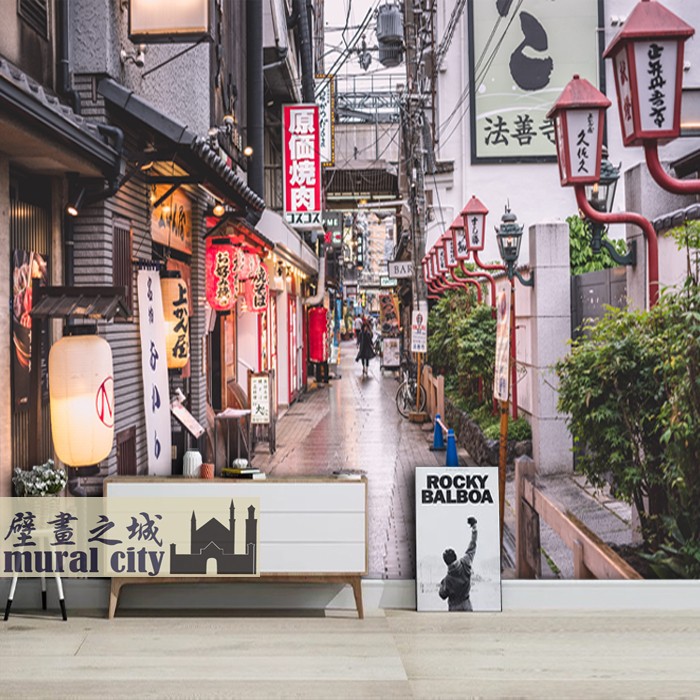 日本东京街道街景巷子壁纸日式招牌市井墙纸布日系路边背景墙壁画