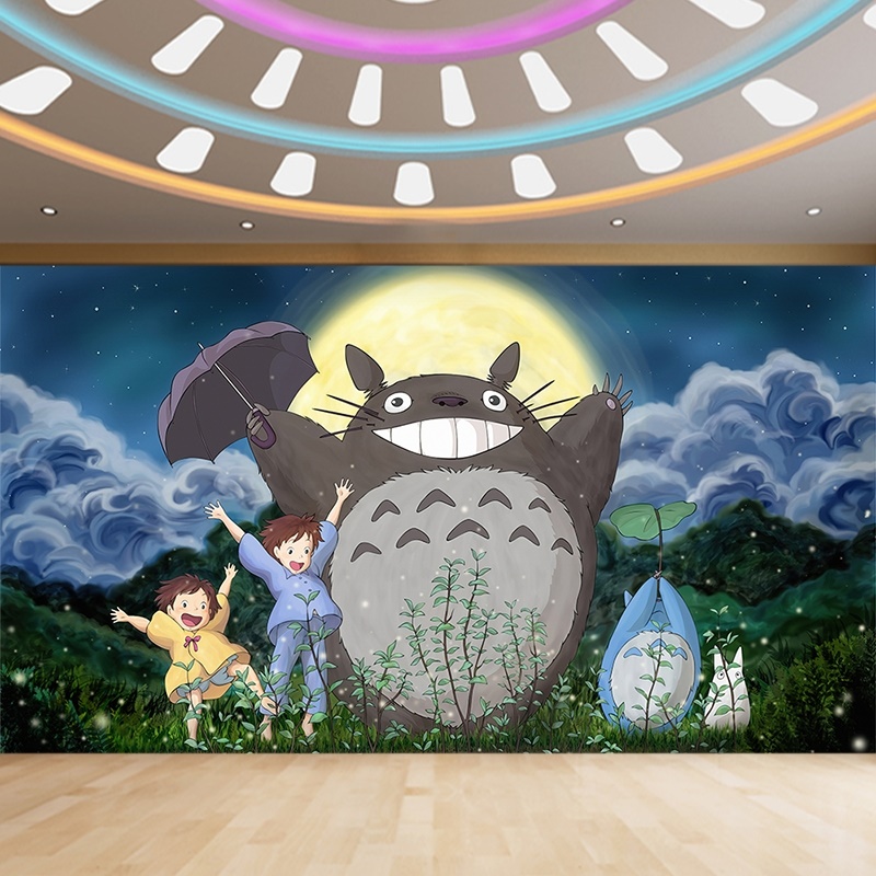 3D卡通儿童房墙纸龙猫主题宫崎骏动画背景墙装饰男孩女孩卧室壁纸