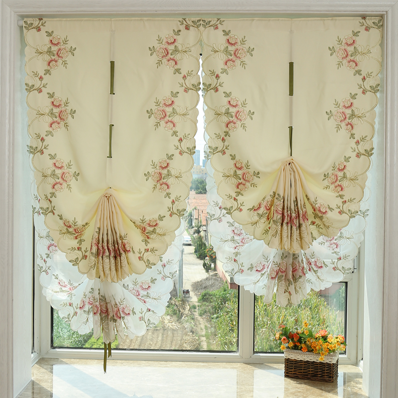 免打孔魔术贴中式简易飘窗窗帘成品窗帘杆窗帘一整套厨房卫生间