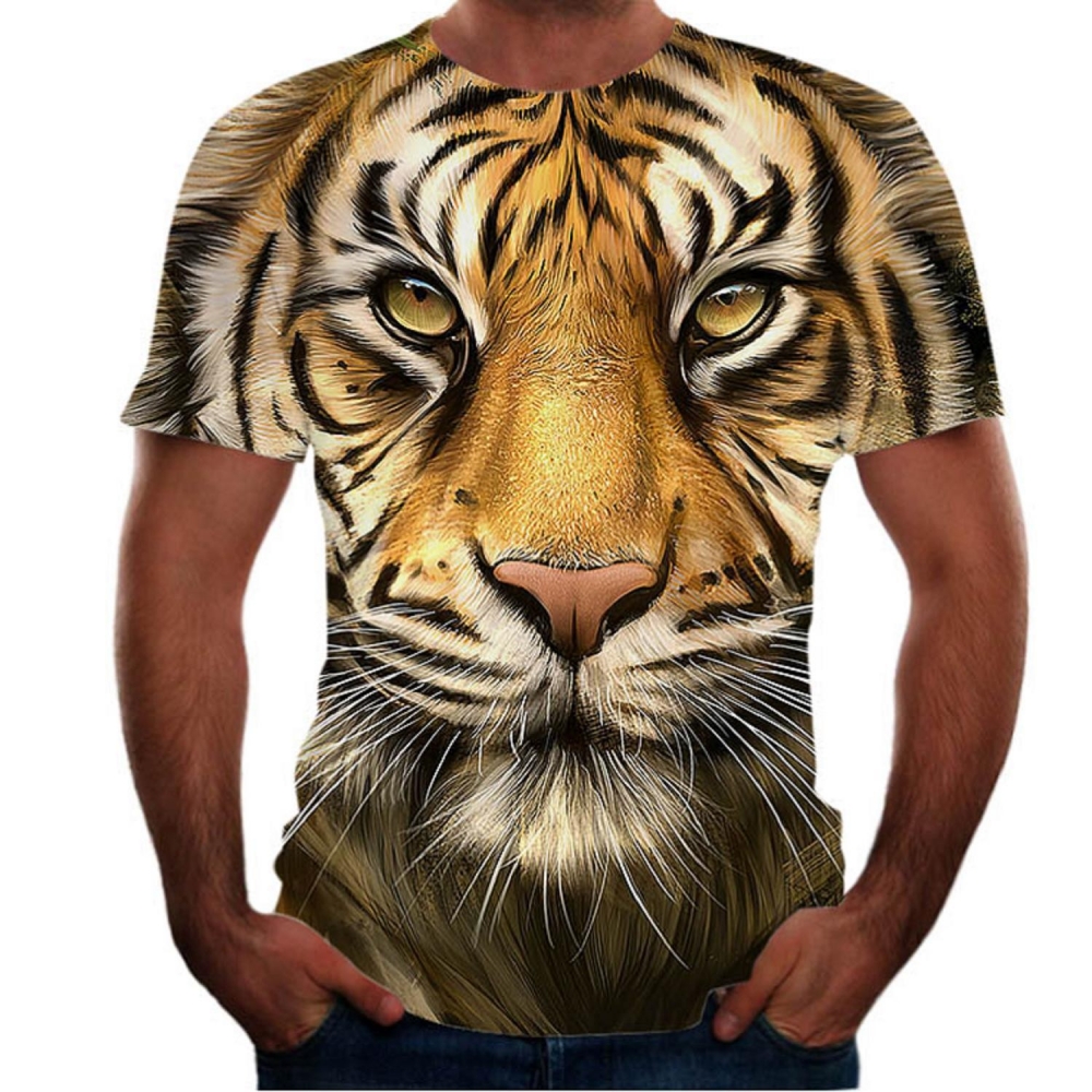 跨境外贸新款动物印花3dT恤老虎短袖男士狮子t恤休闲新款狼狗男装
