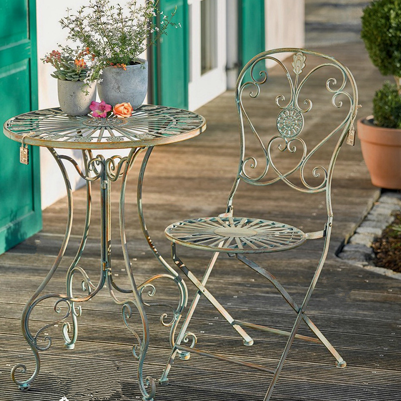 法式复古铁艺椅子庭院户外折叠休闲桌椅网红阳台花园一桌二椅组合