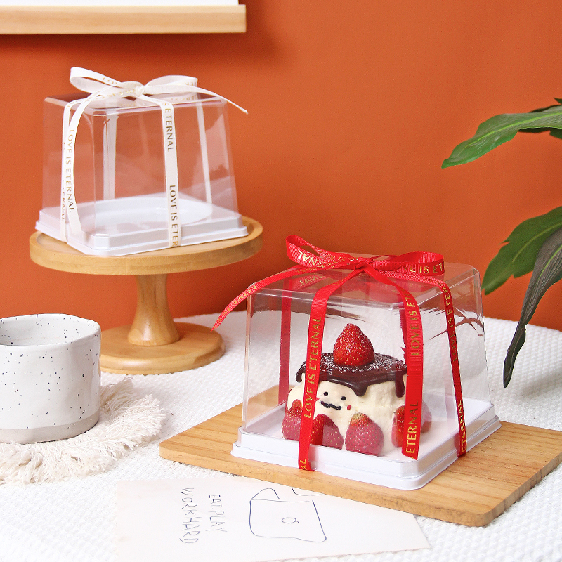 4寸蛋糕盒加高3寸一体透明迷你奶油慕斯草莓千层方形打包包装盒子