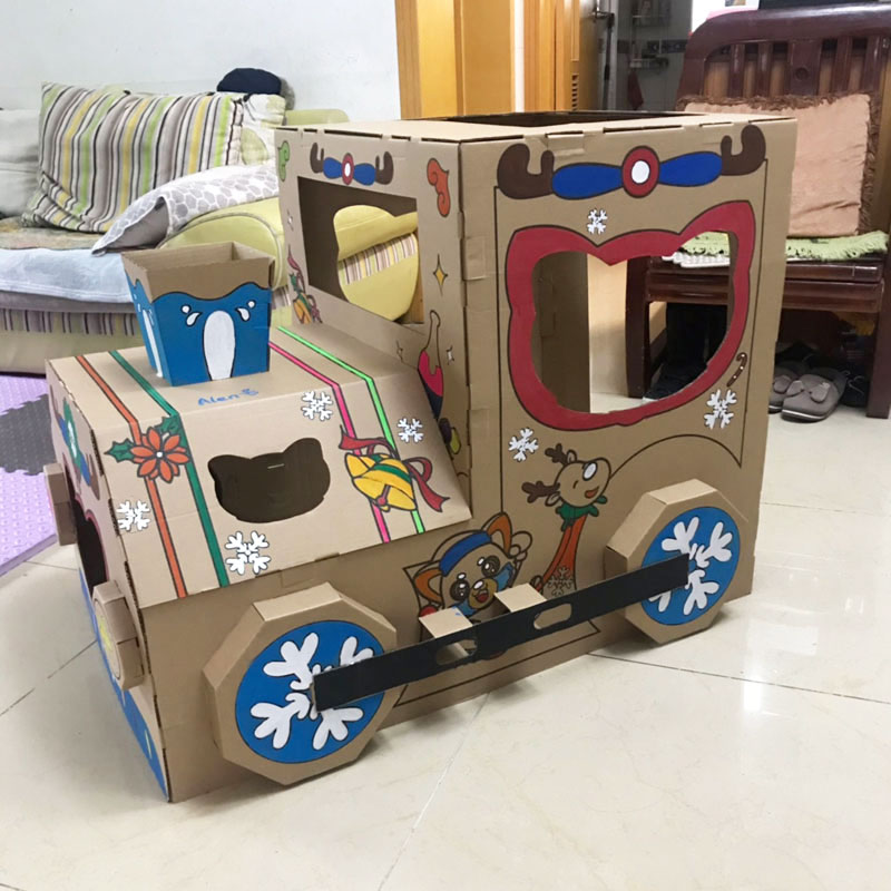 载人纸板火车汽车坦克纸箱房子创意纸壳上色幼儿园手工diy大模型