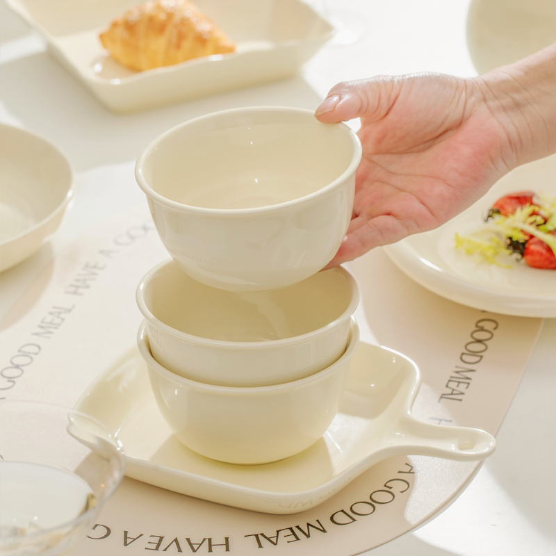 奶油风米饭碗家用新款高颜值陶瓷吃饭碗特别好看的蒸蛋小碗大汤碗