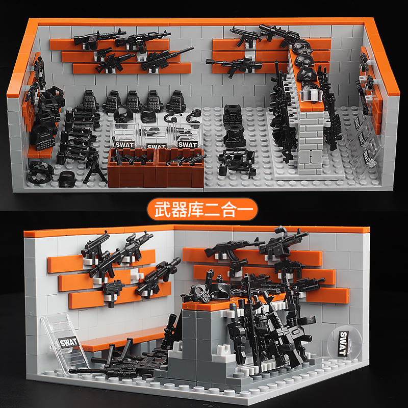 中国军事小人偶积木拼装人仔武器库装备展示架模型男孩子玩具礼物