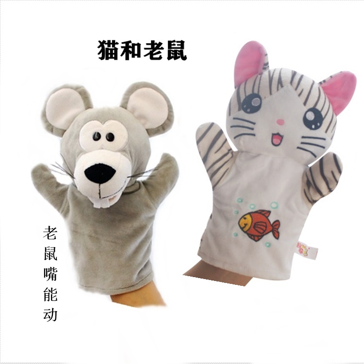 小猫手偶玩具动物手套玩偶亲子游戏舞台表演道具腹语猫捉老鼠鼹鼠