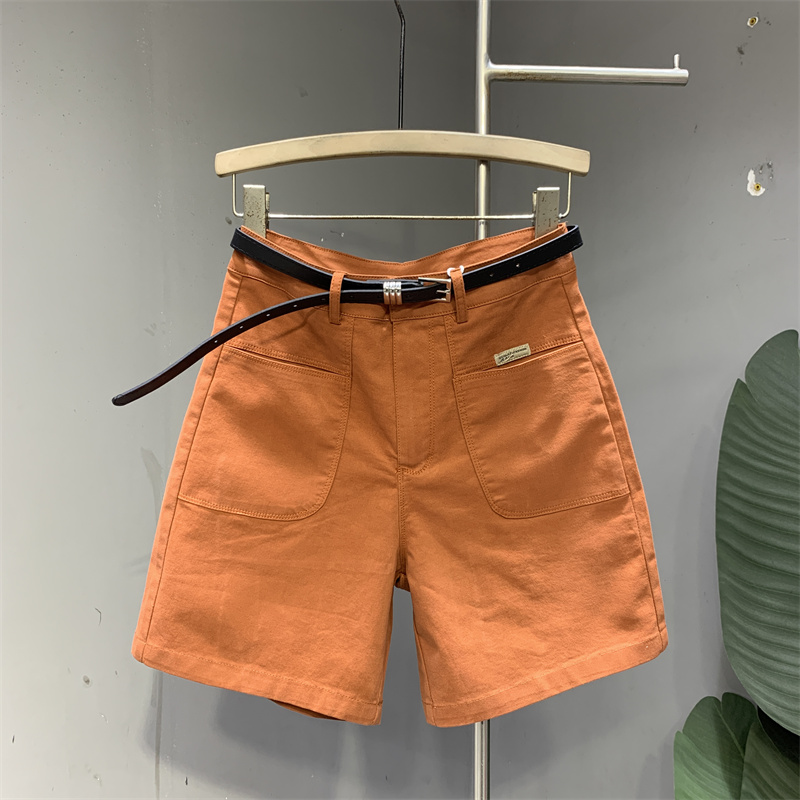 橙色减龄牛仔短裤女洋气2024夏季新款百搭显瘦直筒阔腿五分裤子