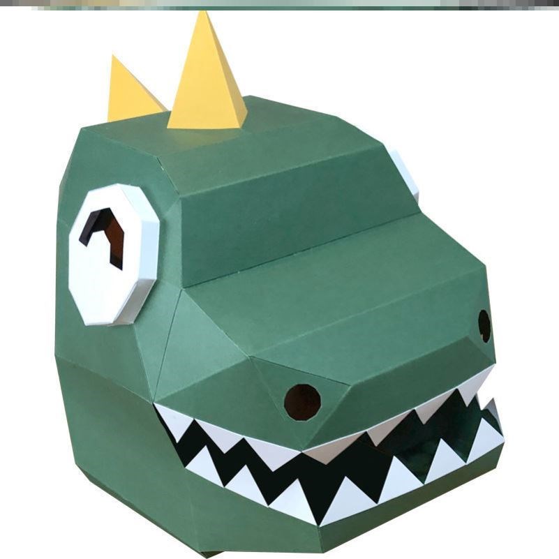 小恐龙纸盒头套儿童面具帽子男宝道具服装纸箱手工可穿戴服拼装