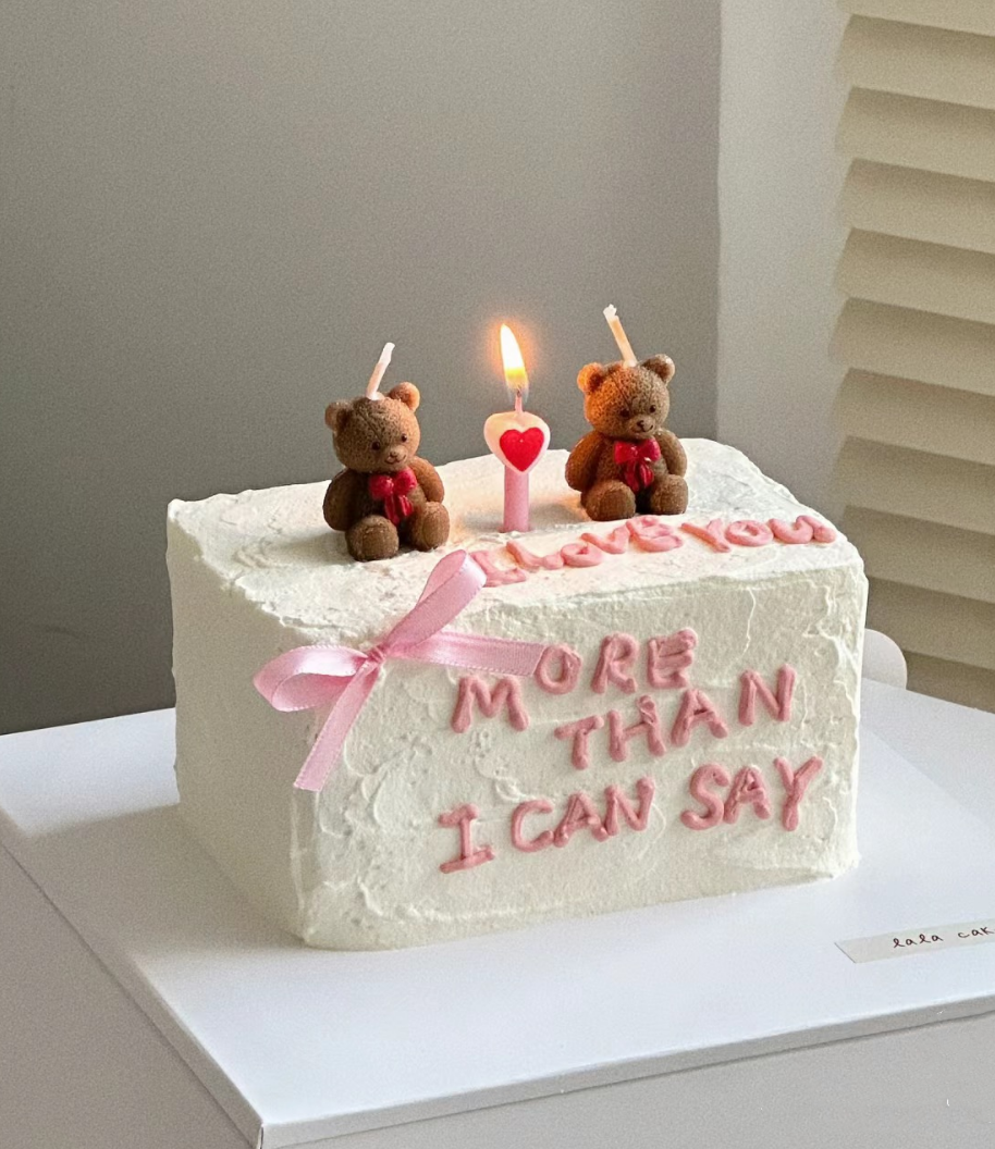 情人节情侣毛线棕色小熊蜡烛蛋糕装饰摆件可爱卡通生日帽韩国小熊