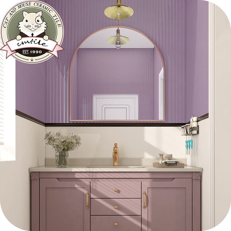 北欧风马卡龙香芋紫色背景墙磨具卫生间厨房阳台墙砖黑白花砖哑光
