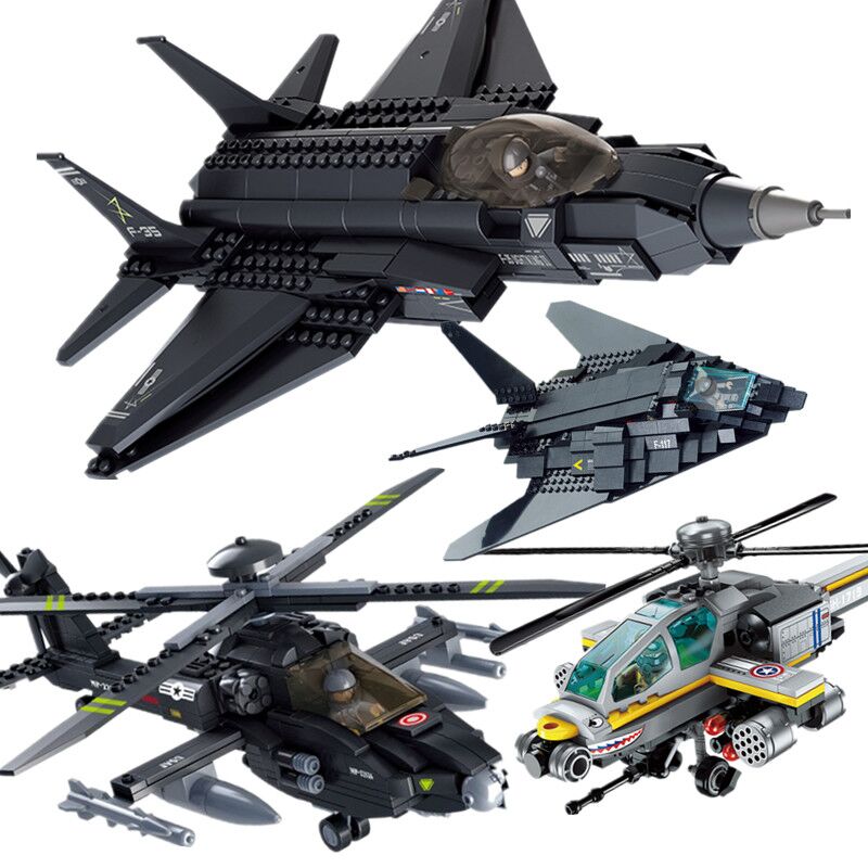 男孩军事飞机直升机轰炸机15中国积木拼装歼20模型儿童玩具10拼图