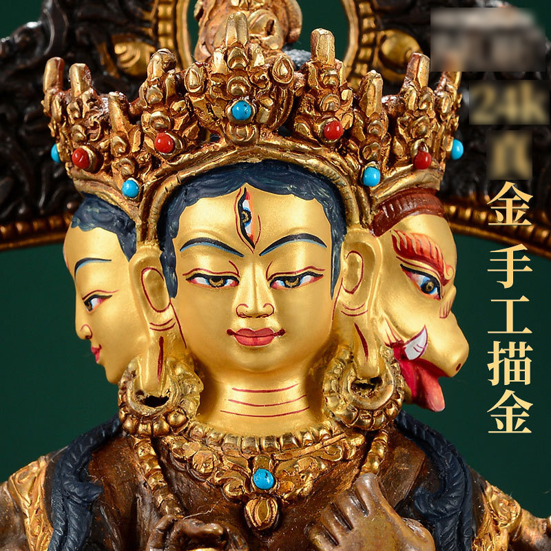 速发尼泊尔手工古铜鎏金雕花居家供奉《具光佛母》桌面工艺品铜像