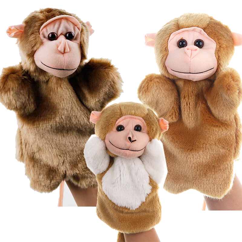 宝宝毛绒动物猴子手偶卡通手指偶妈妈讲故事玩偶三只小猴子一家亲