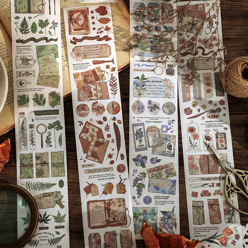 自然印记造景手帐素材分装和纸胶带复古植物标签手账胶卷贴纸装饰