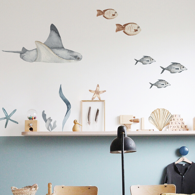 《海洋之歌》复古动物插画墙贴儿童房ns风装饰贴纸书房布置