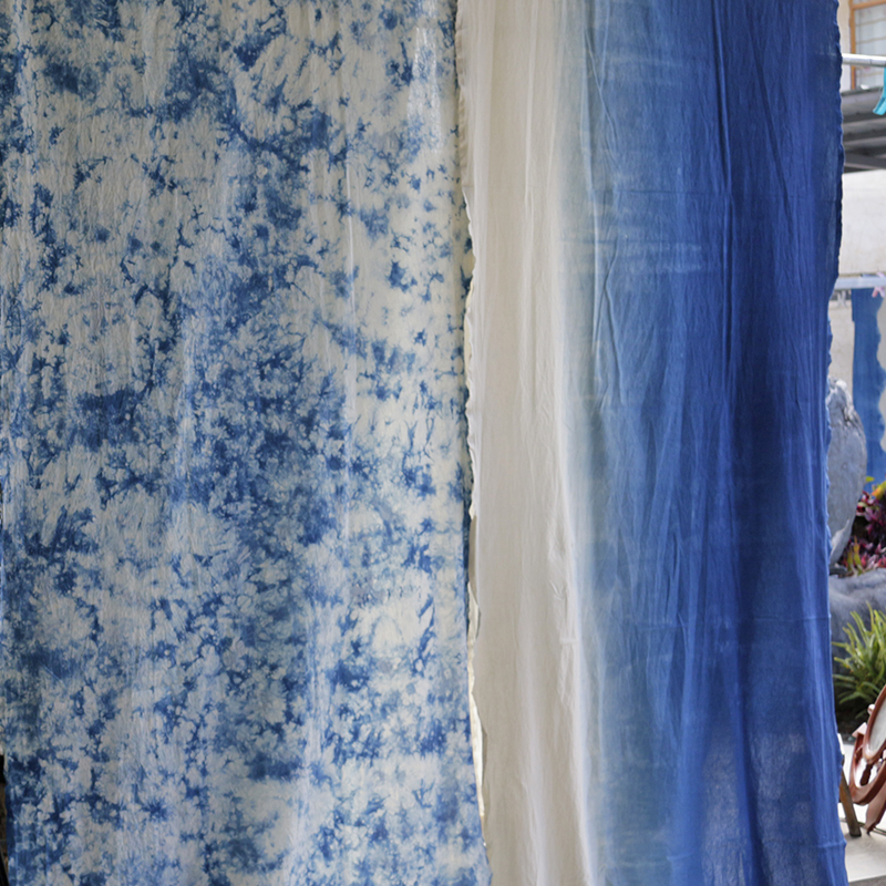 大理手工扎染布料纯棉民宿客栈桌布植物蓝染面料服装背景装饰布料